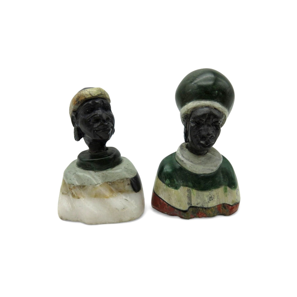Small Stone Bust Set Hand Carved in South Africa 3.5" and 2.7"