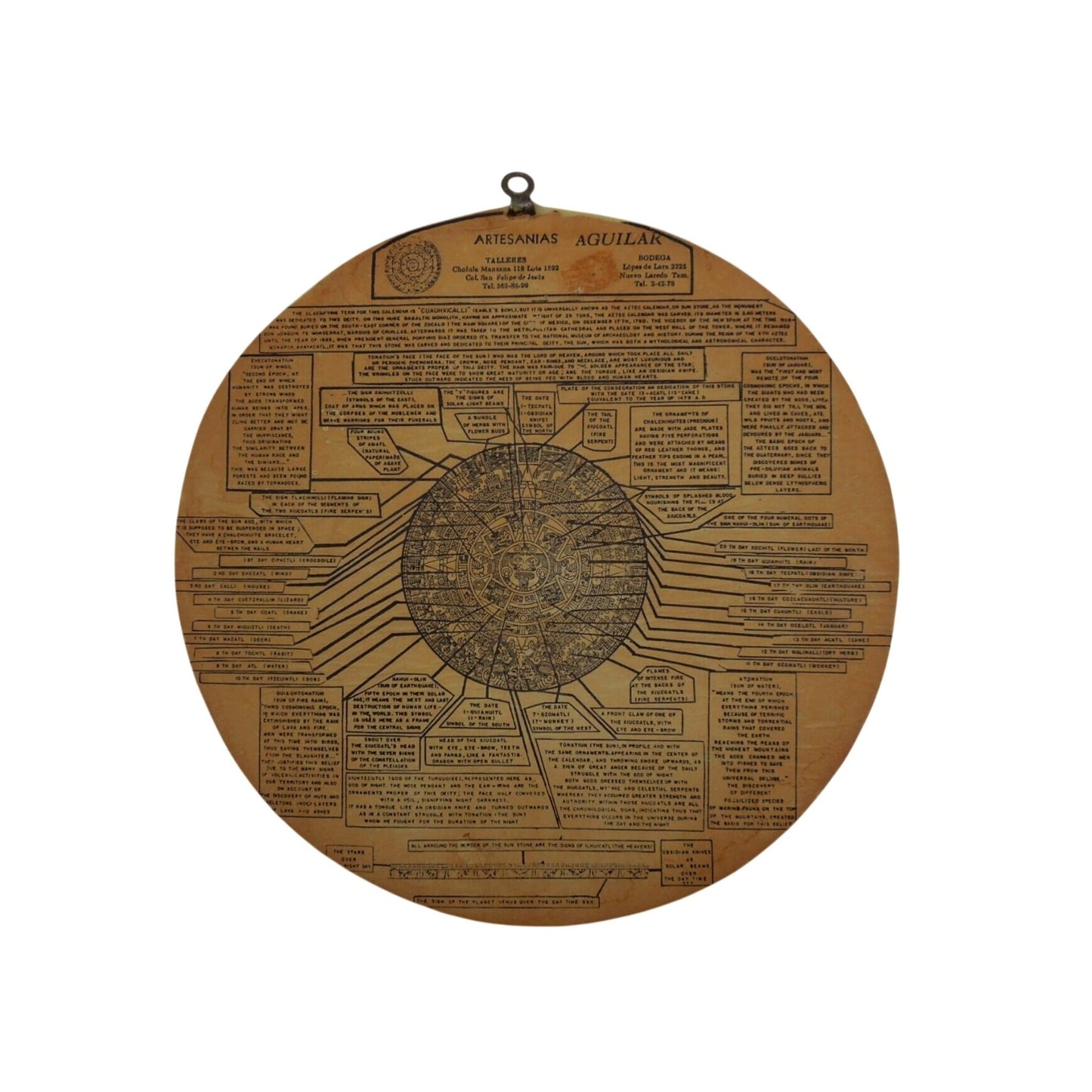 Artesanias Aguilar Aztec Calendar With Informational Back Label 10"