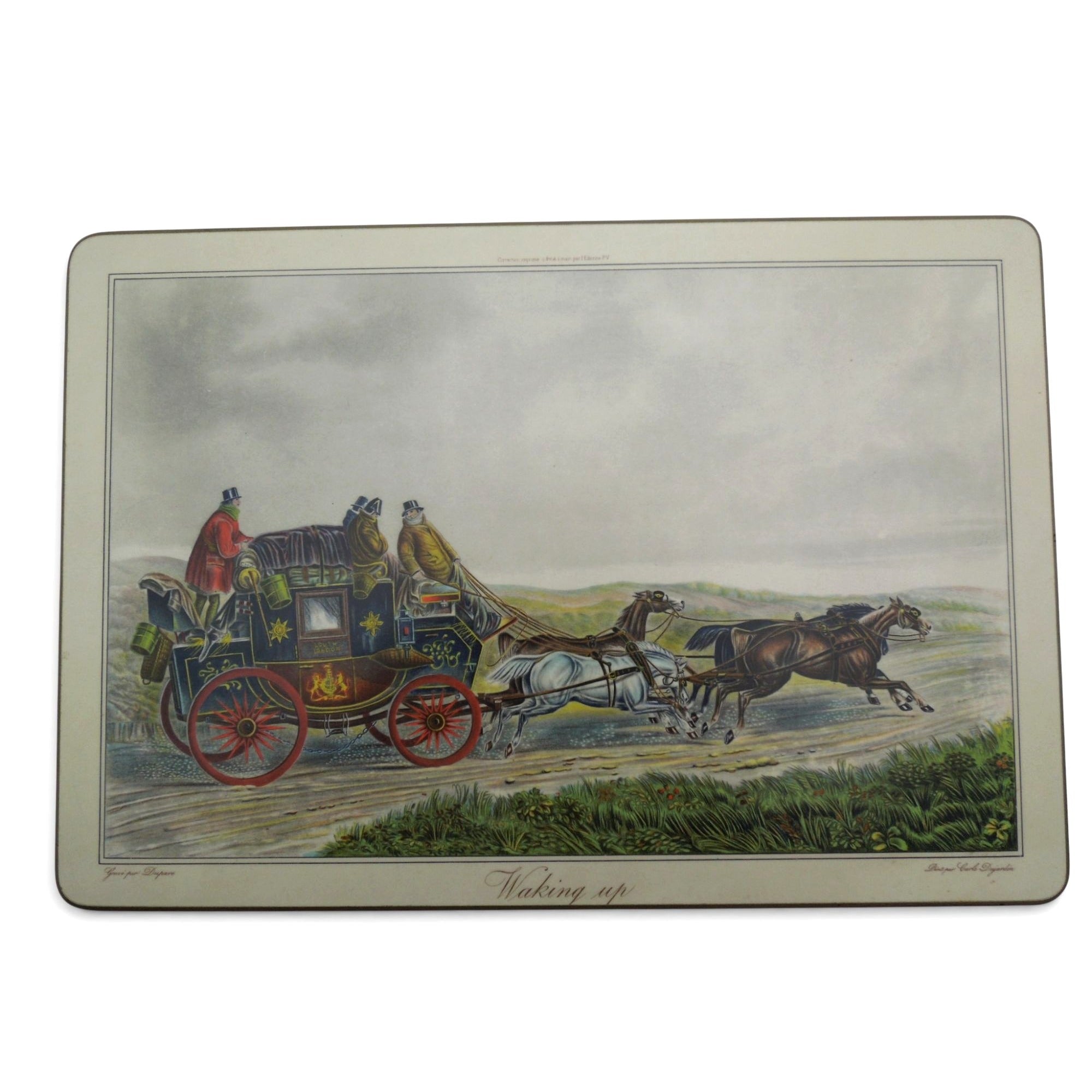 Vintage English Stagecoach Placemats Set Hunt Coach Scene Tableware 13"