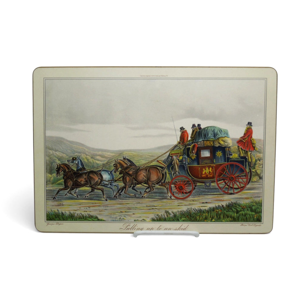 Vintage English Stagecoach Placemats Set Hunt Coach Scene Tableware 13"