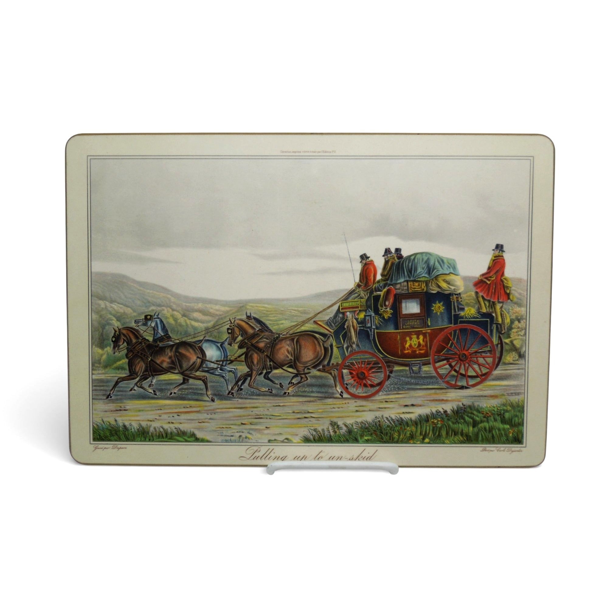 Vintage English Stagecoach Placemats Set Hunt Coach Scene Tableware 13"