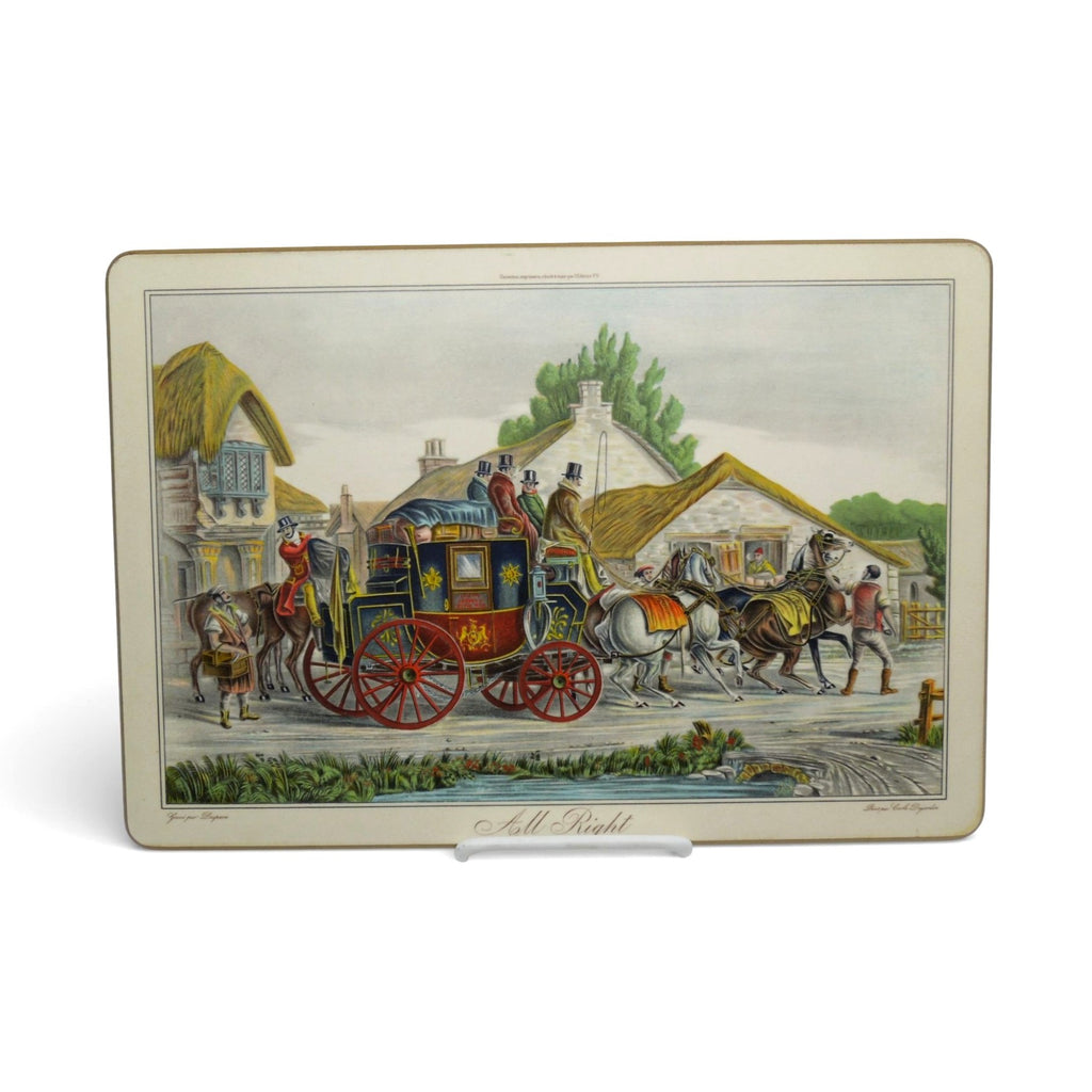 Vintage English Stagecoach Placemats Set Hunt Coach Scene Tableware 13"