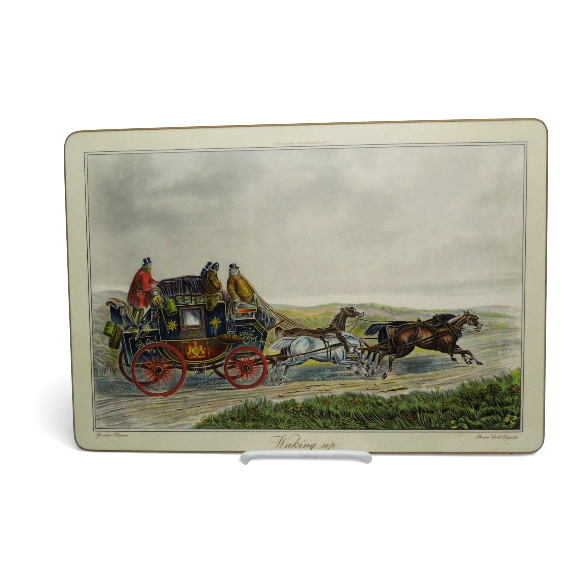 Vintage English Stagecoach Placemats Set Hunt Coach Scene Tableware 13"