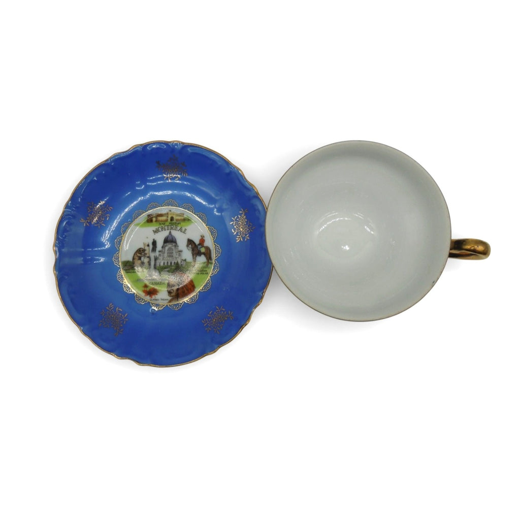 ESD Japan Montreal Canada Souvenir Teacup Set Blue and Gold Vintage