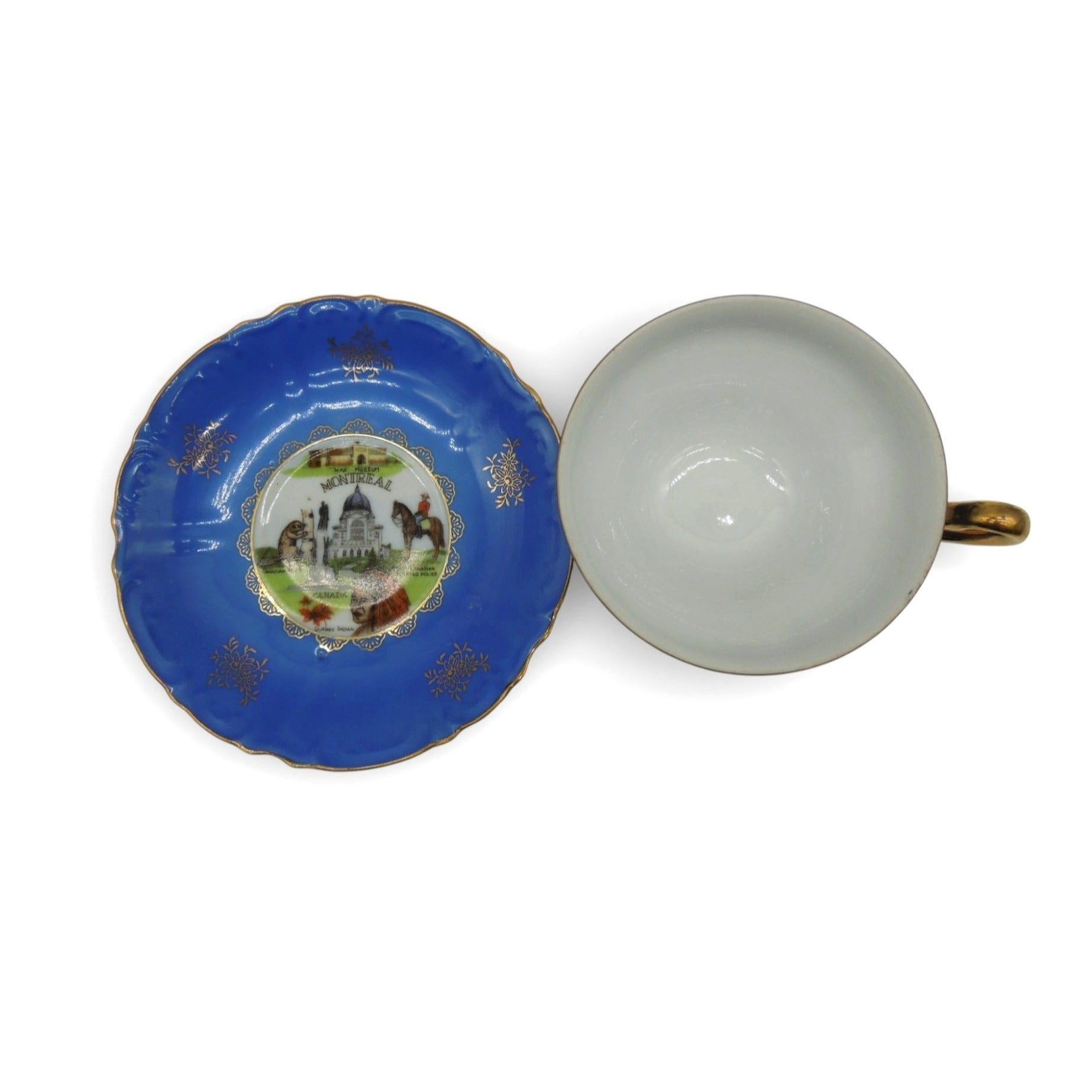 ESD Japan Montreal Canada Souvenir Teacup Set Blue and Gold Vintage