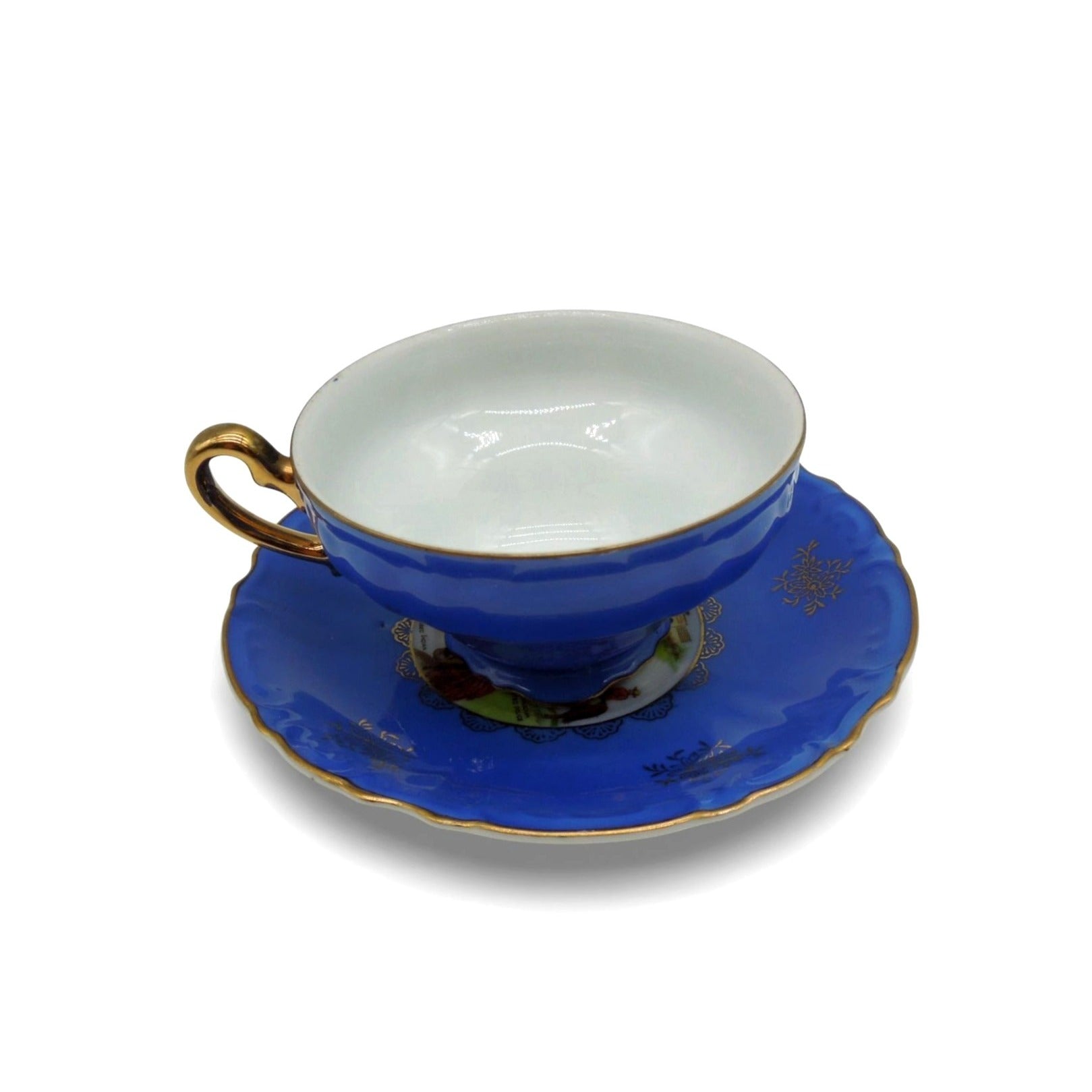 ESD Japan Montreal Canada Souvenir Teacup Set Blue and Gold Vintage