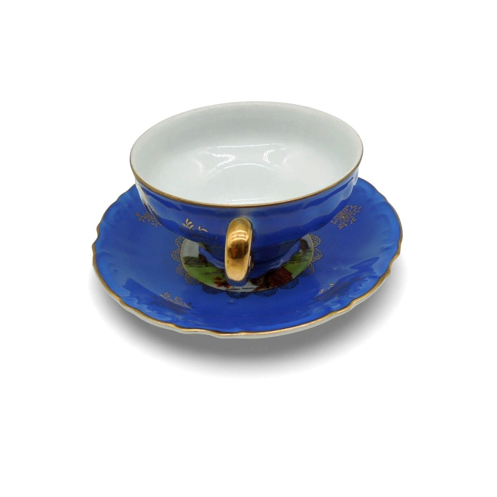 ESD Japan Montreal Canada Souvenir Teacup Set Blue and Gold Vintage
