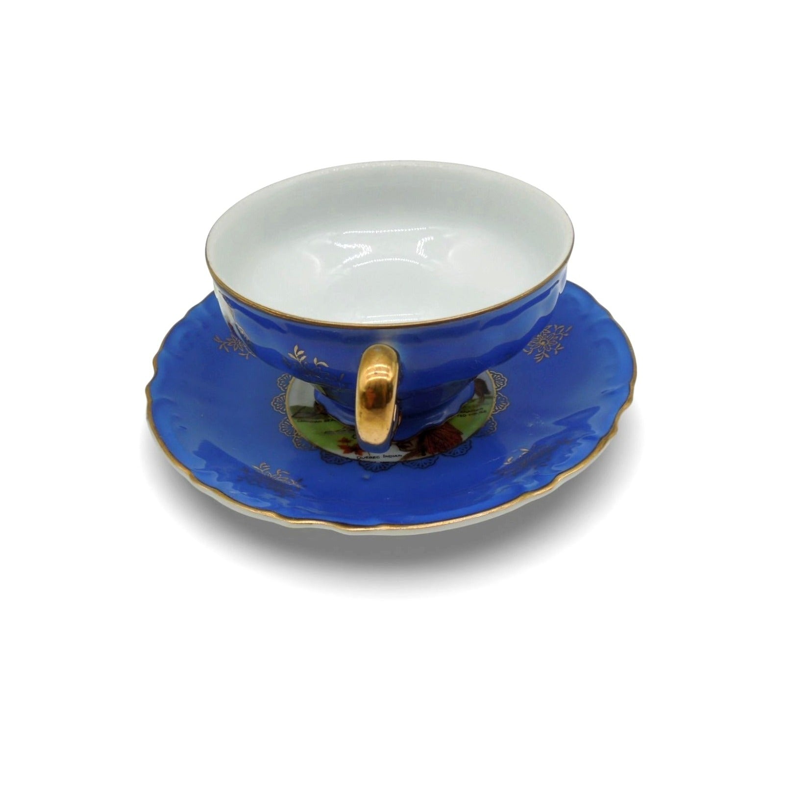 ESD Japan Montreal Canada Souvenir Teacup Set Blue and Gold Vintage