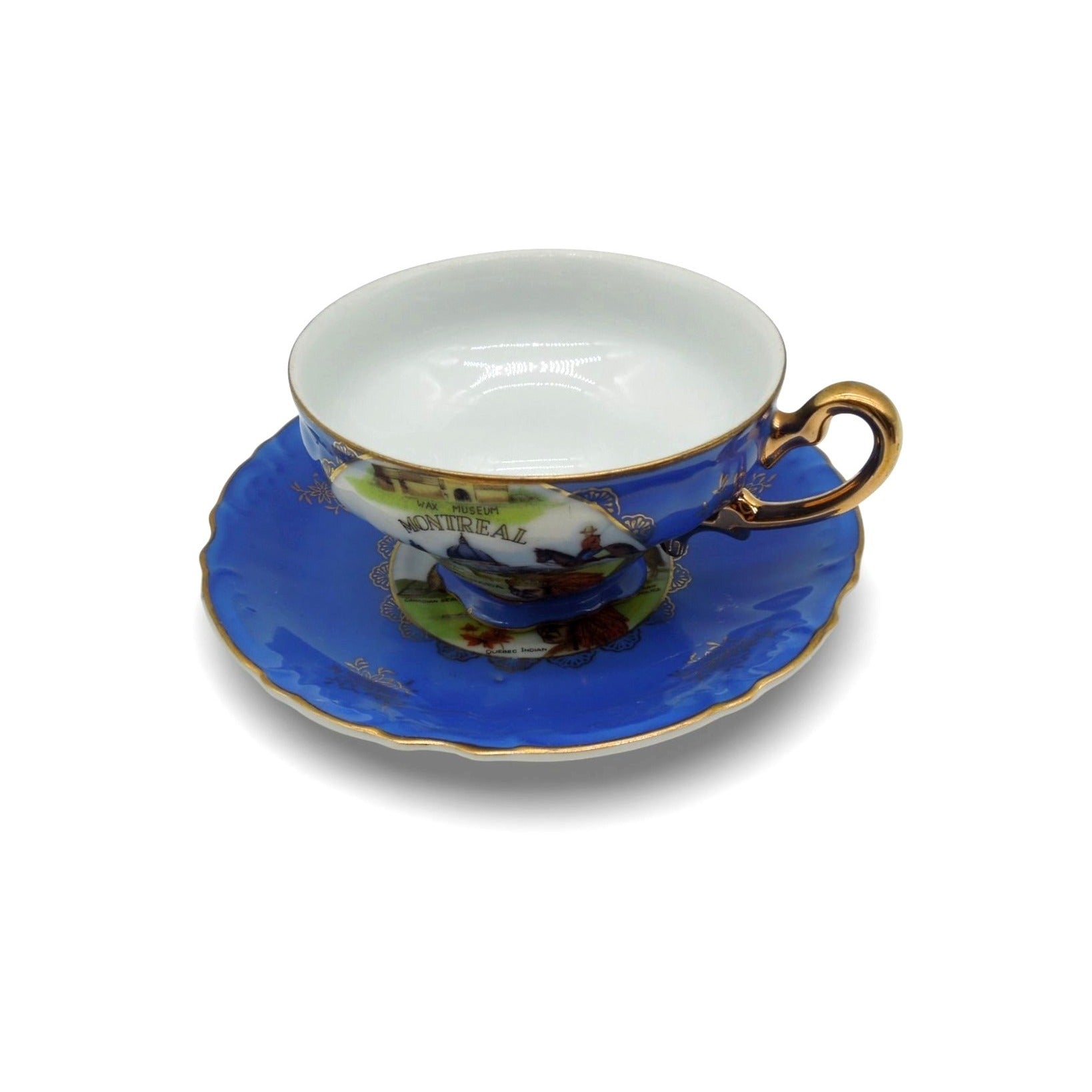 ESD Japan Montreal Canada Souvenir Teacup Set Blue and Gold Vintage