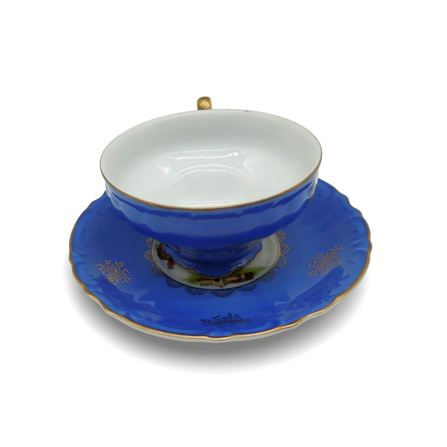 ESD Japan Montreal Canada Souvenir Teacup Set Blue and Gold Vintage