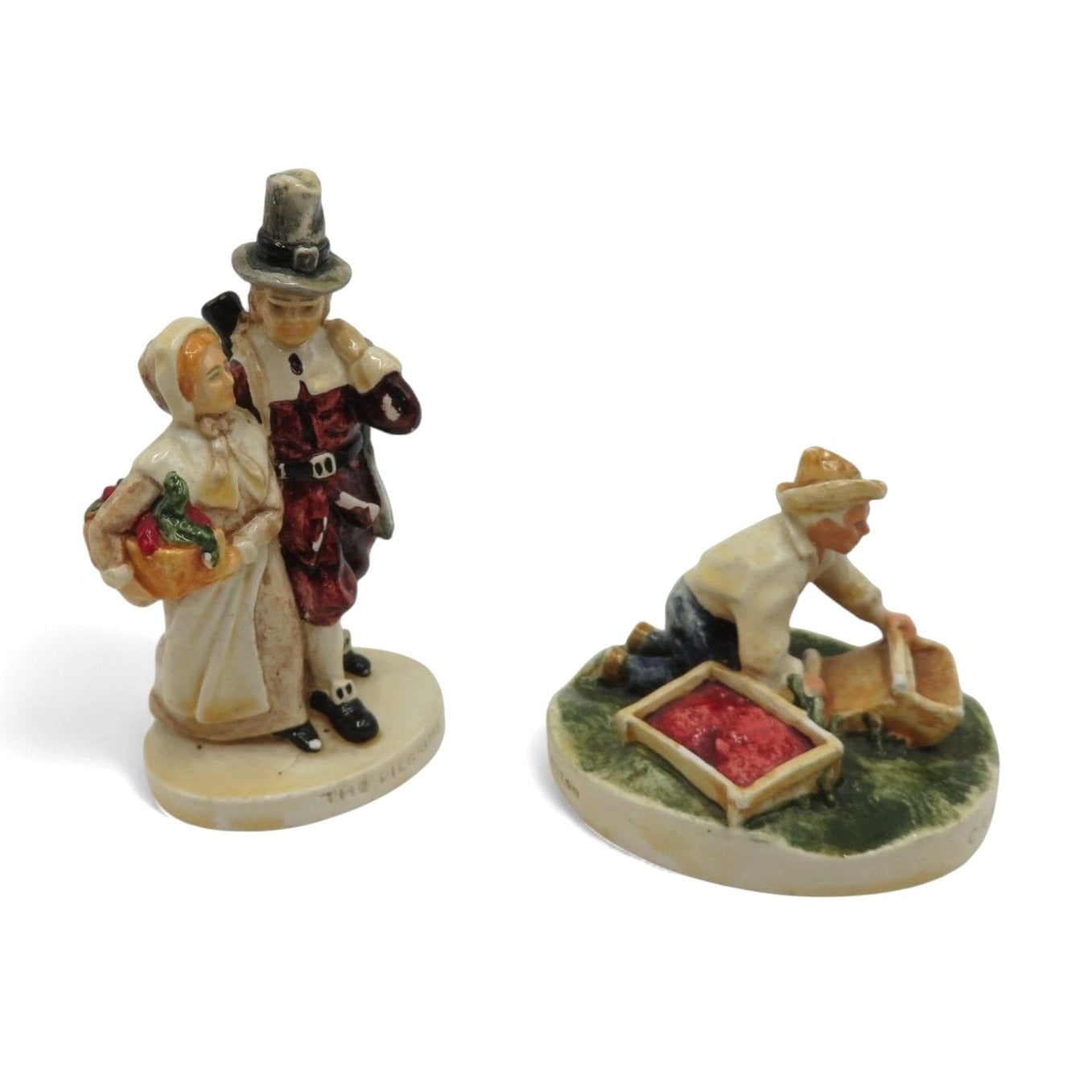 Sebastian Miniatures Pilgrims And Cranberry Picker Figurines USA Vintage