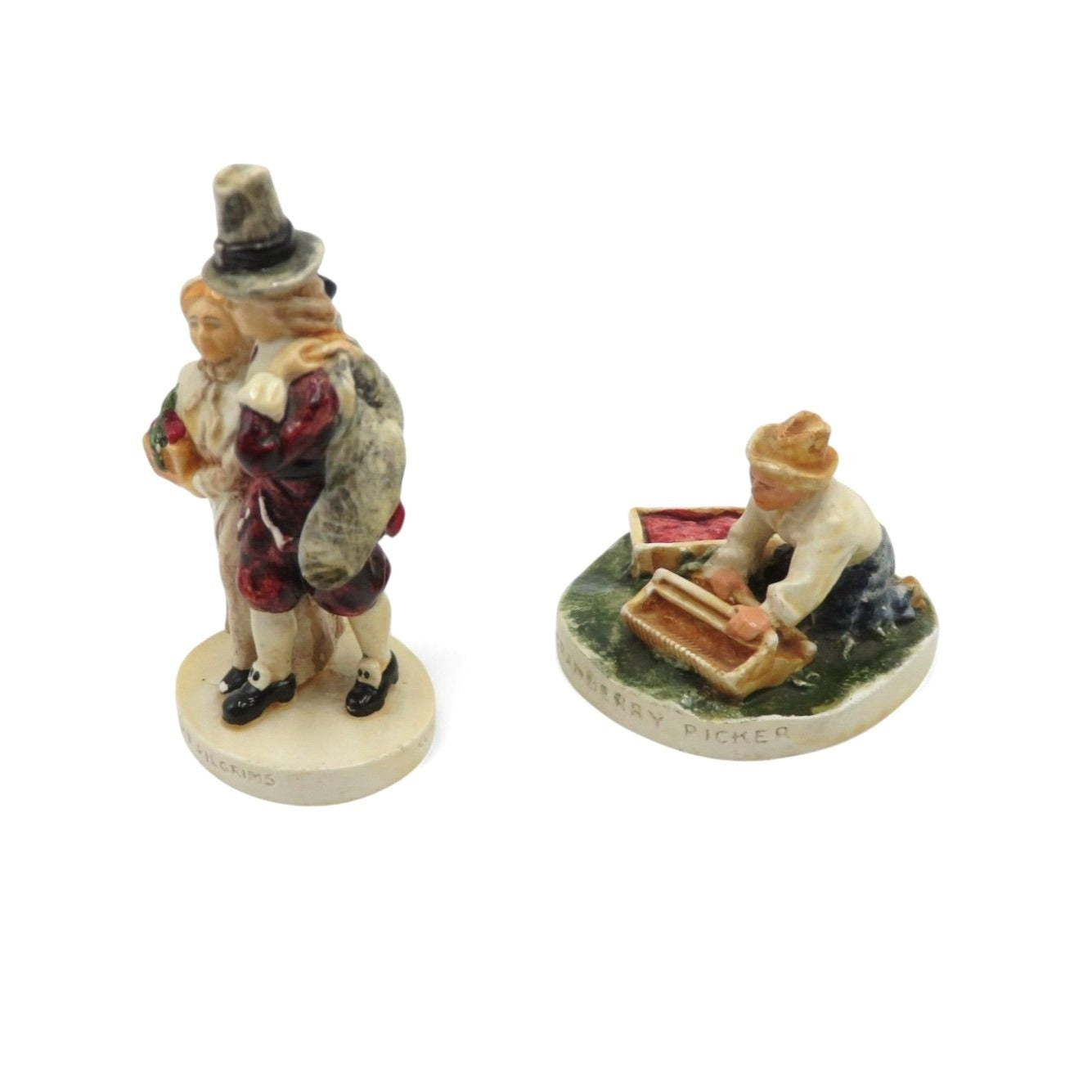 Sebastian Miniatures Pilgrims And Cranberry Picker Figurines USA Vintage