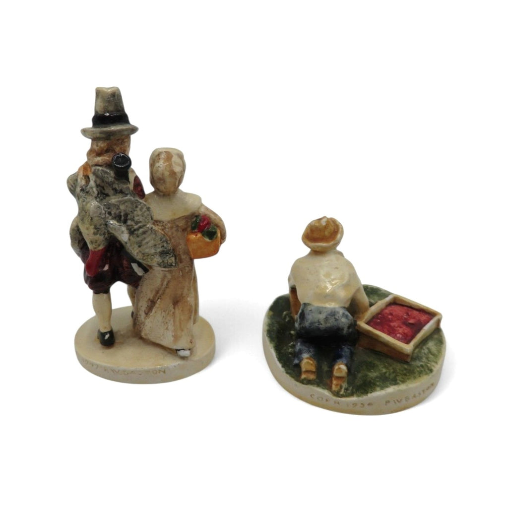 Sebastian Miniatures Pilgrims And Cranberry Picker Figurines USA Vintage