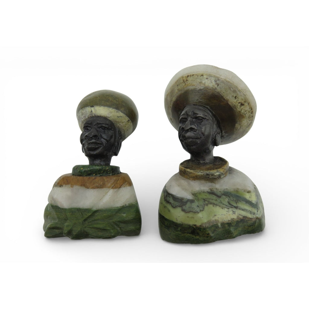 Small Stone Bust Set Hand Carved in South Africa 3.5" and 3.1"