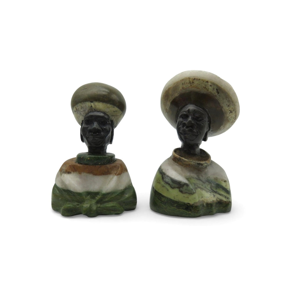 Small Stone Bust Set Hand Carved in South Africa 3.5" and 3.1"