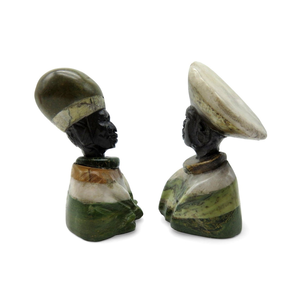 Small Stone Bust Set Hand Carved in South Africa 3.5" and 3.1"