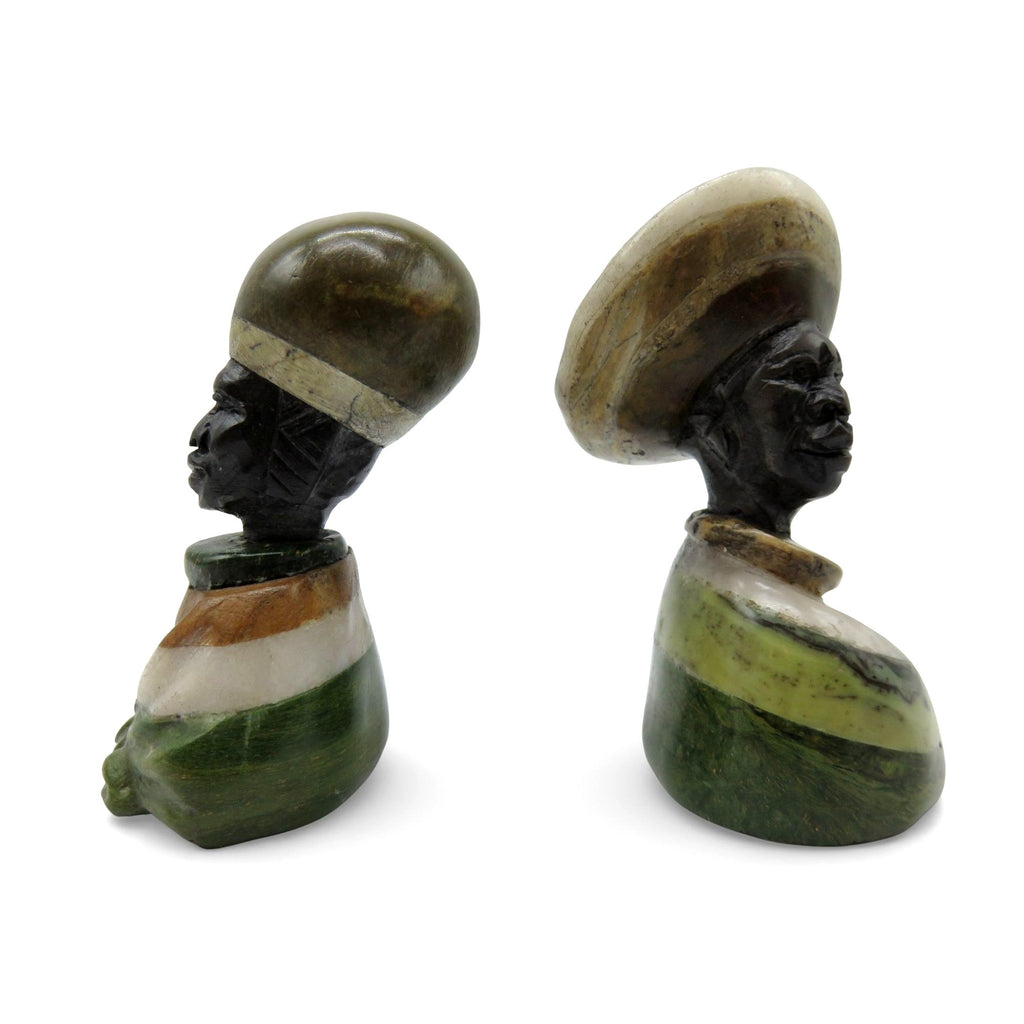 Small Stone Bust Set Hand Carved in South Africa 3.5" and 3.1"