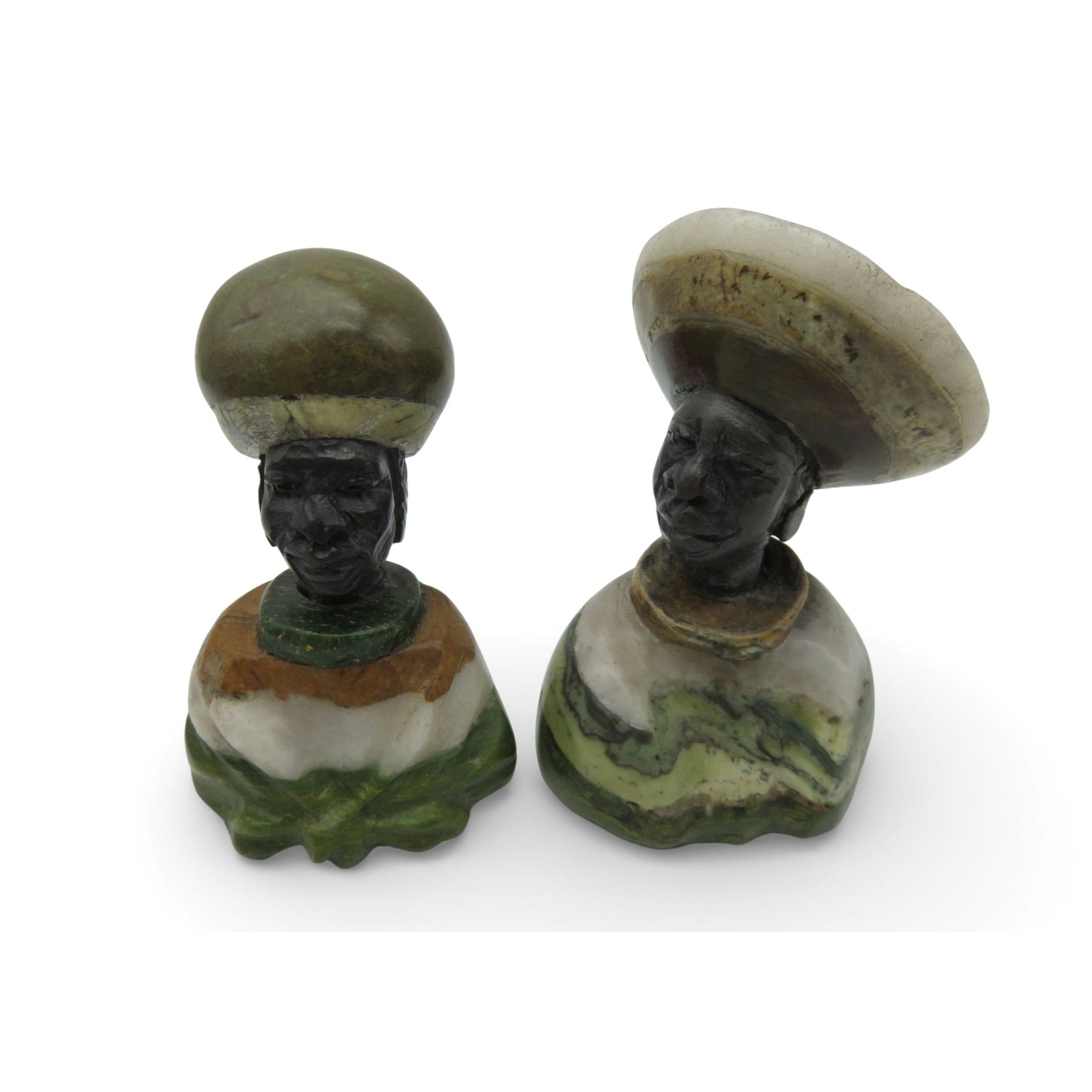 Small Stone Bust Set Hand Carved in South Africa 3.5" and 3.1"