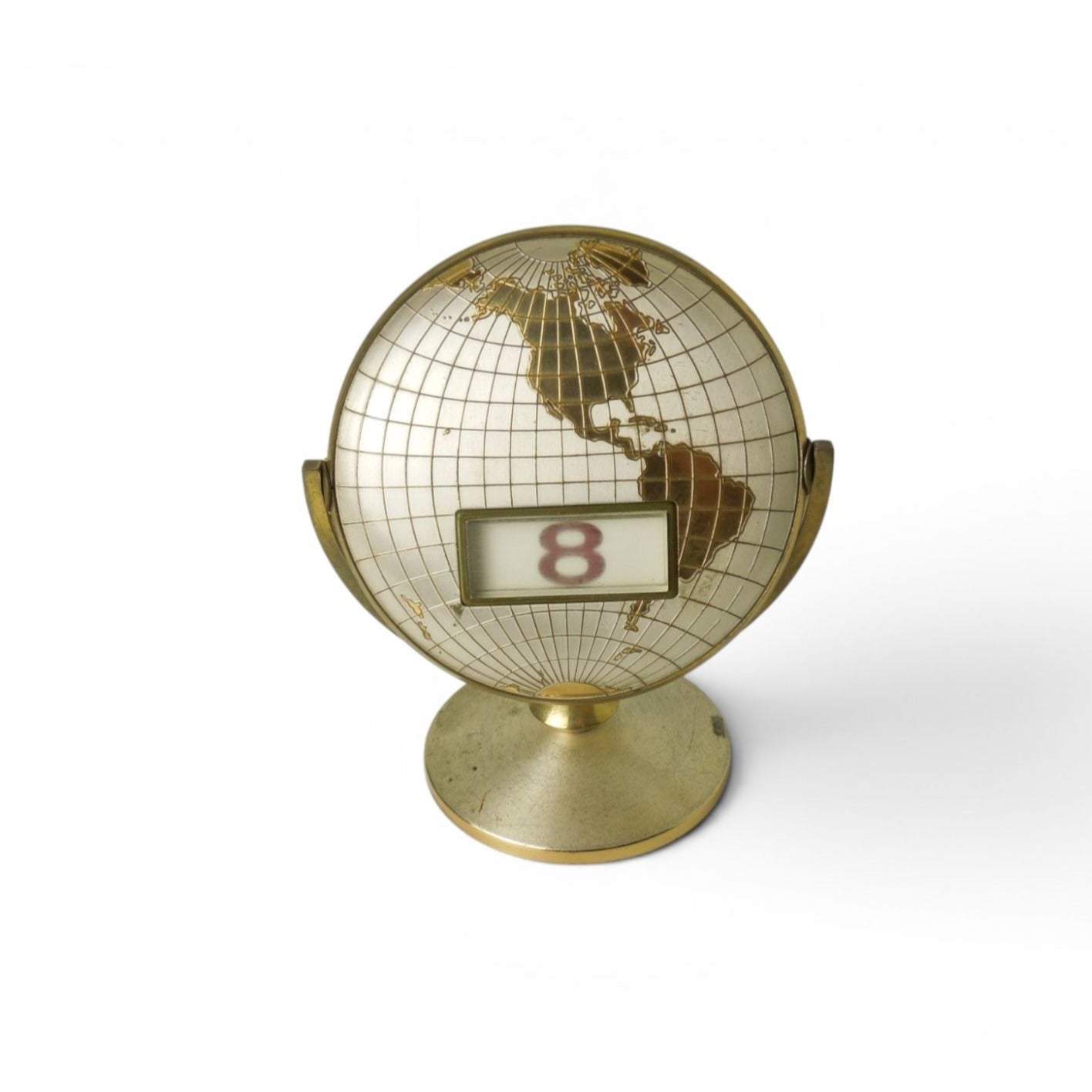 Vintage Globe Perpetual Desk Calendar Rotating Office Decor Metal 4.5"