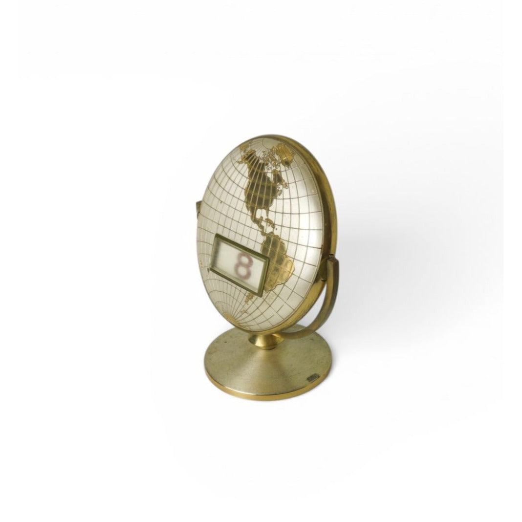 Vintage Globe Perpetual Desk Calendar Rotating Office Decor Metal 4.5"