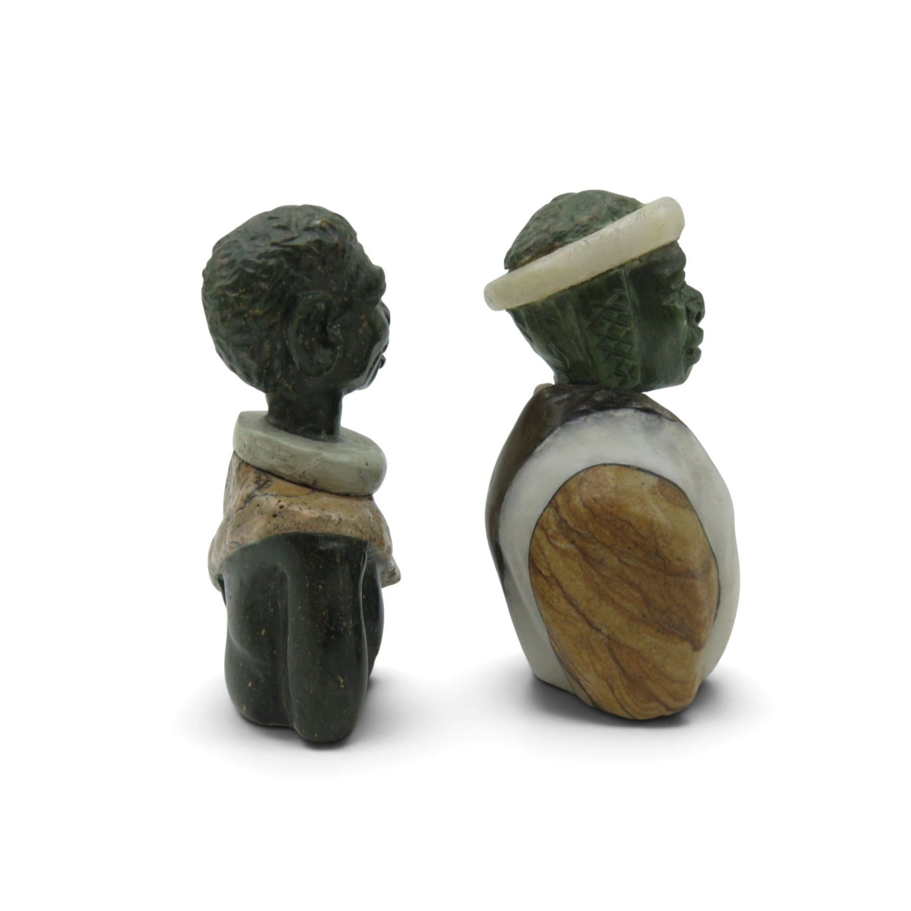 Small Stone Bust Set Colourful Hand Carved in South Africa 3.1" and 2.9"