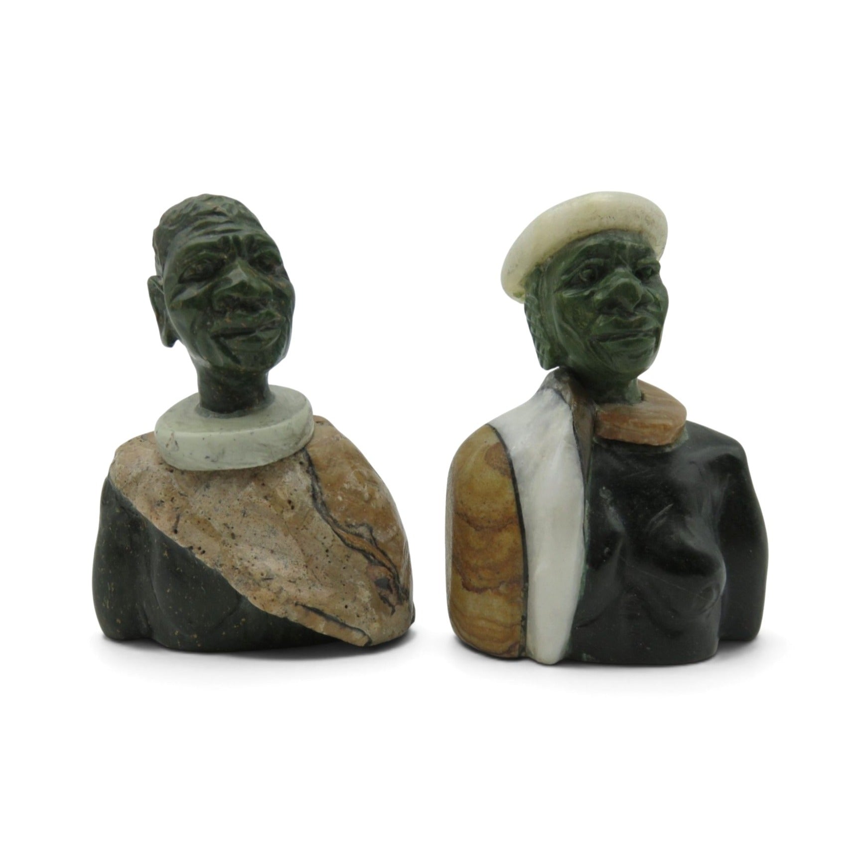 Small Stone Bust Set Colourful Hand Carved in South Africa 3.1" and 2.9"