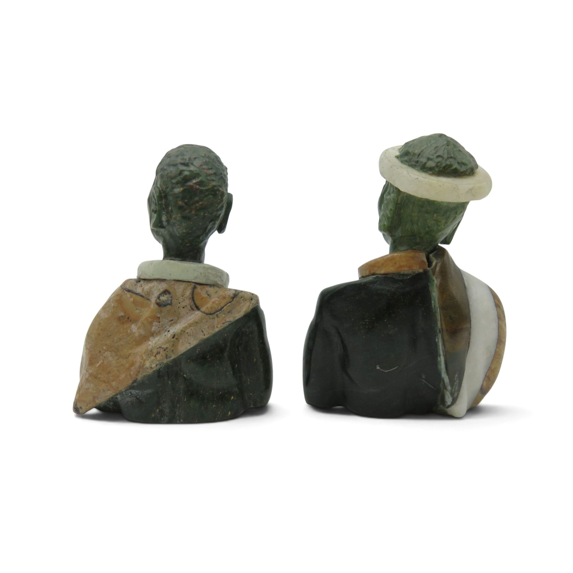 Small Stone Bust Set Colourful Hand Carved in South Africa 3.1" and 2.9"