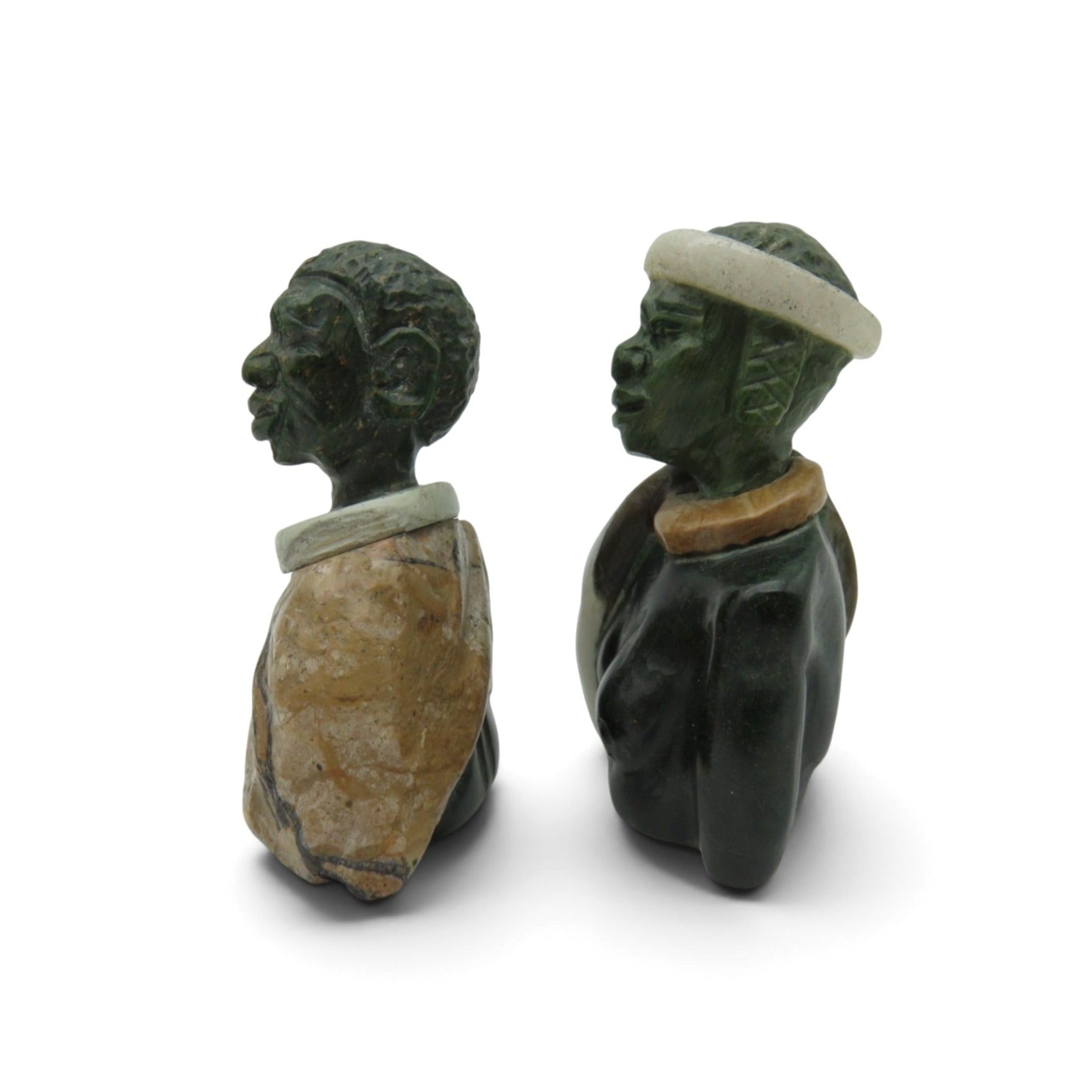 Small Stone Bust Set Colourful Hand Carved in South Africa 3.1" and 2.9"