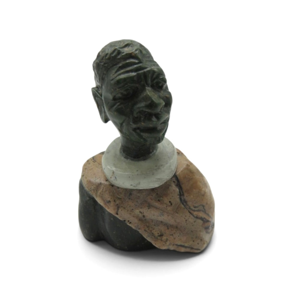 Small Stone Bust Set Colourful Hand Carved in South Africa 3.1" and 2.9"