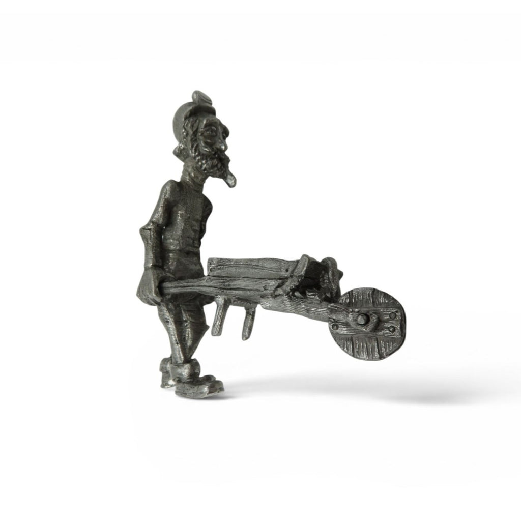 Vintage Pewter Coal Miner With Wheelbarrow Figure Signed Miniature 3"