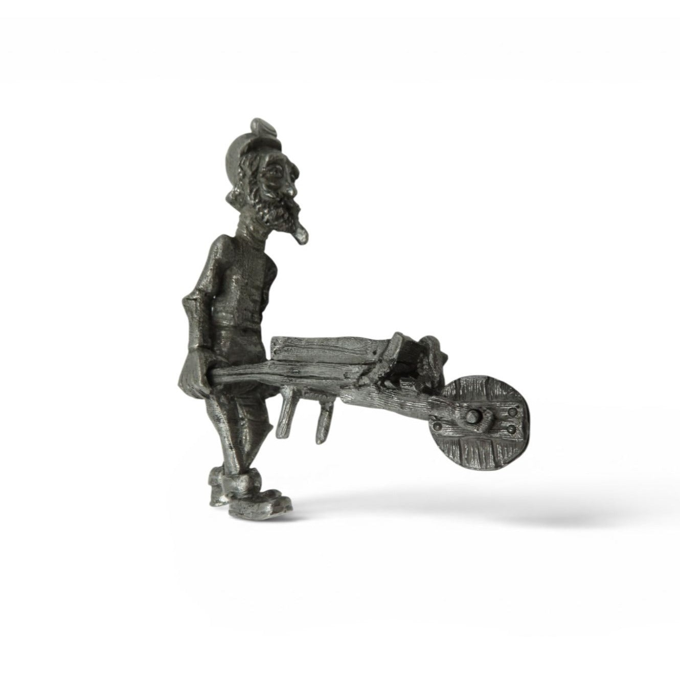 Vintage Pewter Coal Miner With Wheelbarrow Figure Signed Miniature 3"
