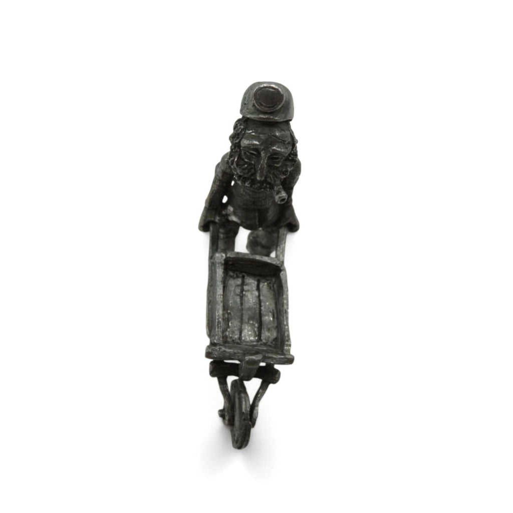 Vintage Pewter Coal Miner With Wheelbarrow Figure Signed Miniature 3"