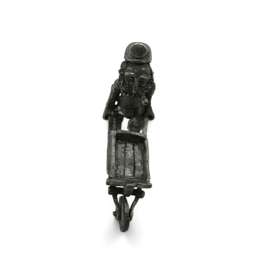 Vintage Pewter Coal Miner With Wheelbarrow Figure Signed Miniature 3"
