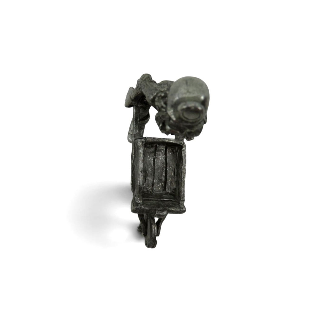 Vintage Pewter Coal Miner With Wheelbarrow Figure Signed Miniature 3"
