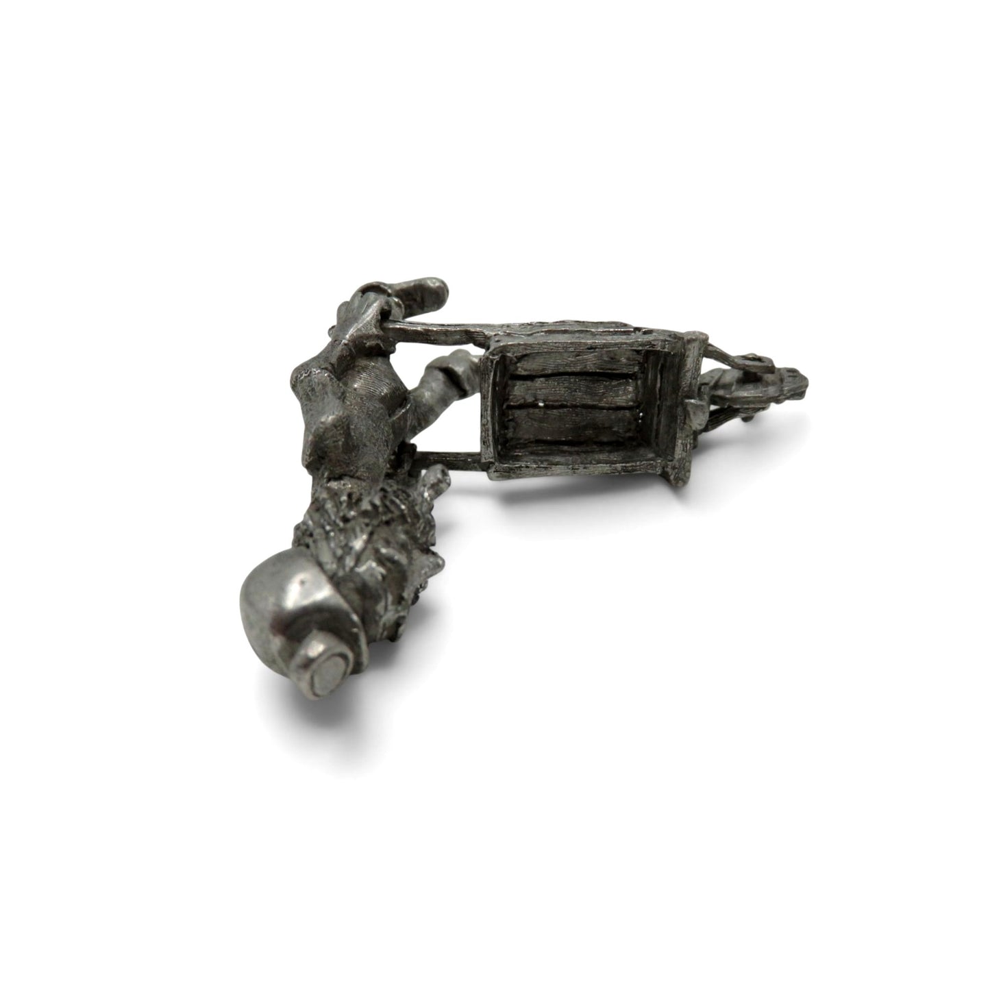 Vintage Pewter Coal Miner With Wheelbarrow Figure Signed Miniature 3"