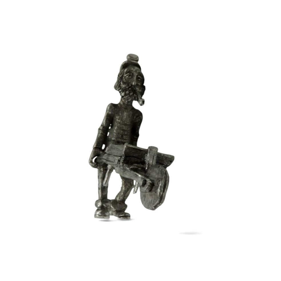 Vintage Pewter Coal Miner With Wheelbarrow Figure Signed Miniature 3"
