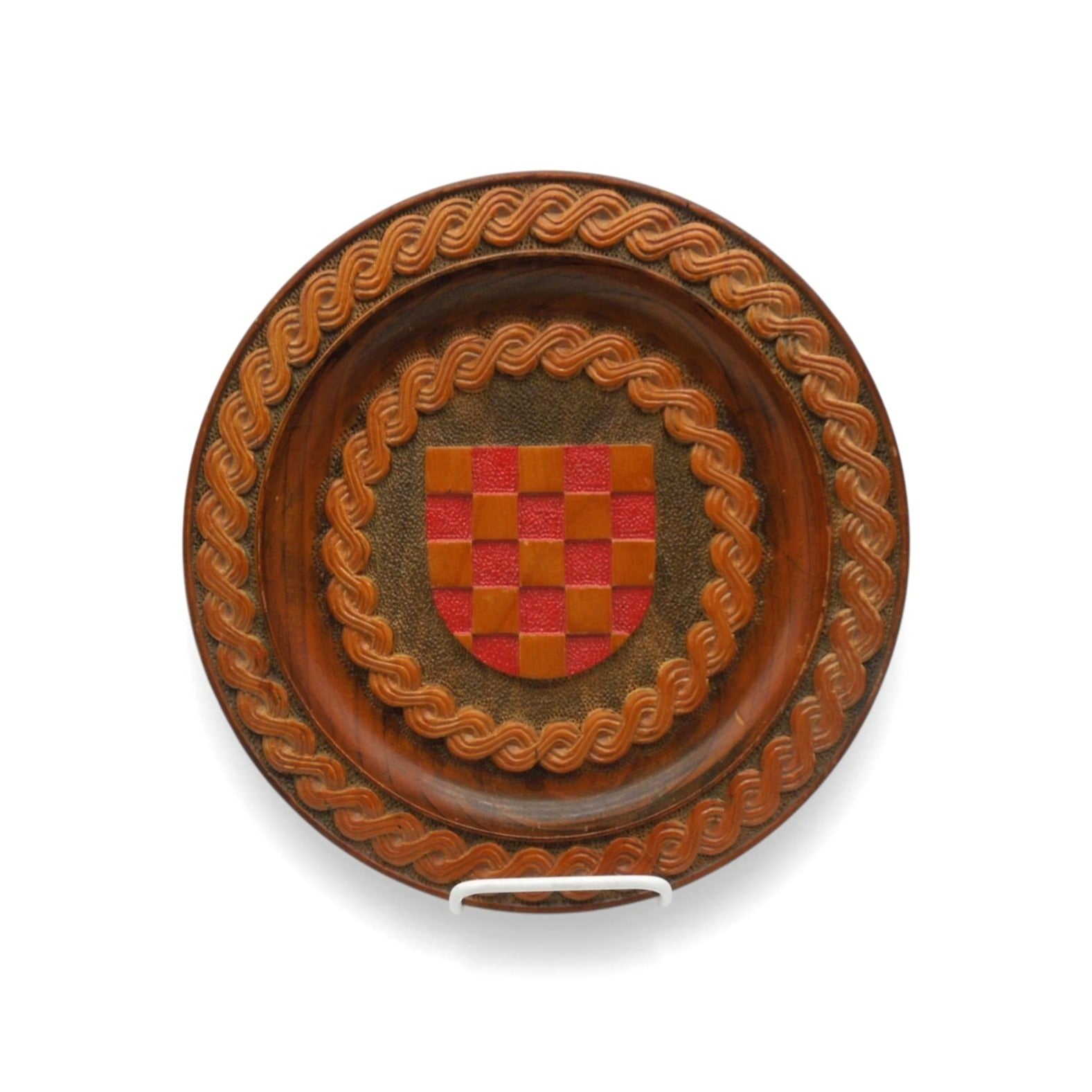 Croatian Coat of Arms Wooden Plaque Carved Wall Decor Šahovnica Vintage 11.5"