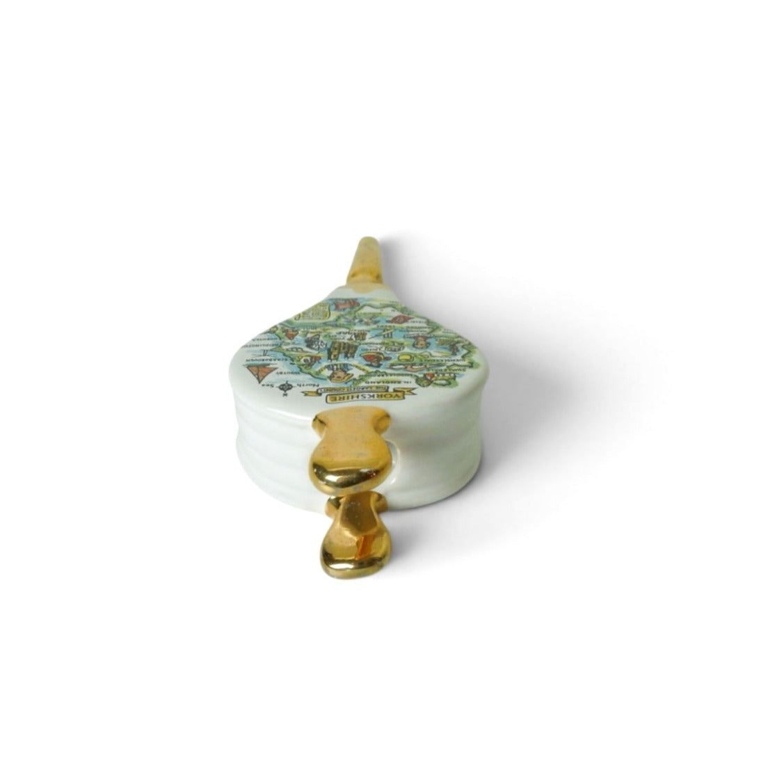 Vintage Yorkshire England Ceramic Wall Plaque Bellows Souvenir Gold Trim 6.2"