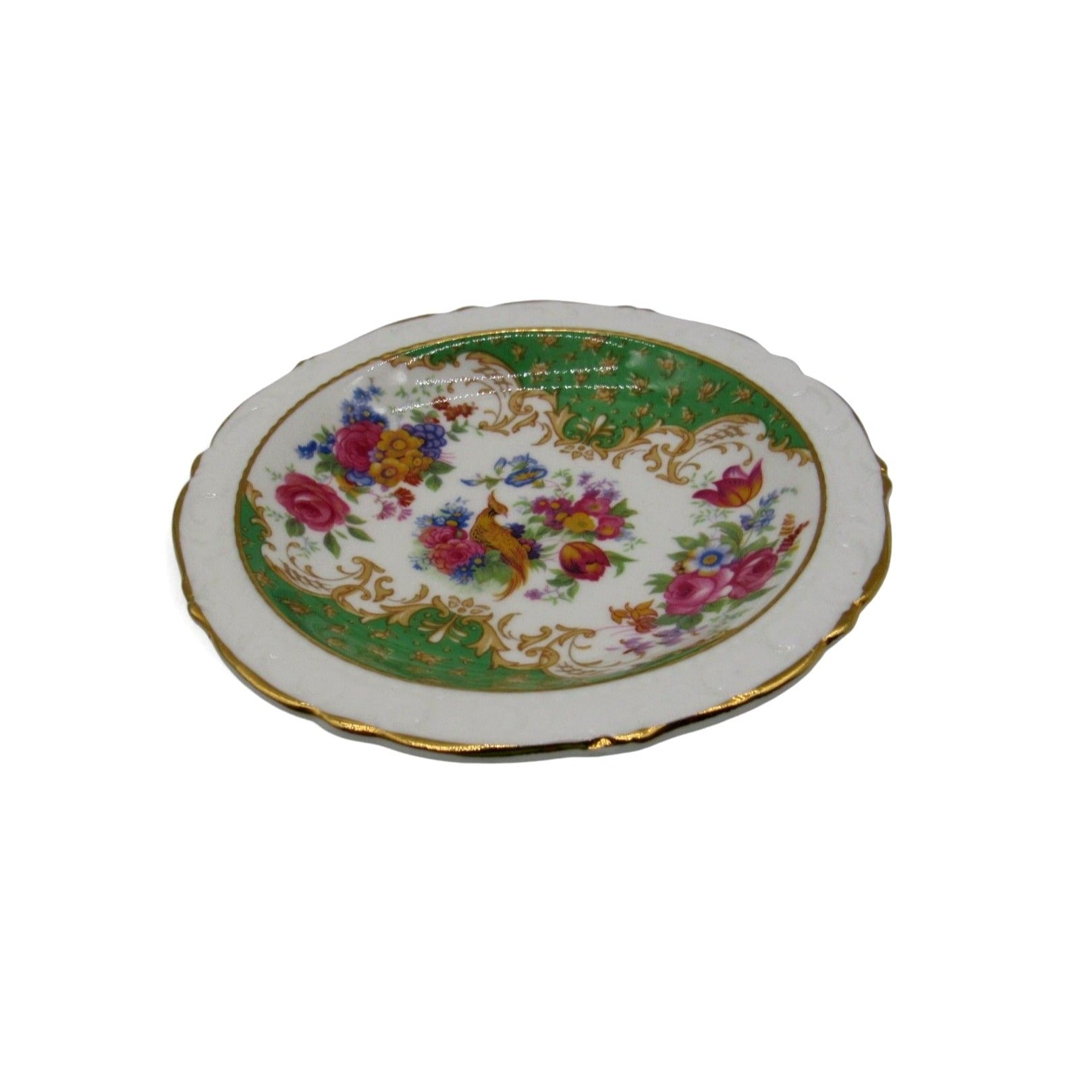 Vintage Paragon Rockingham Green Bone China Trinket Dish Bird of Paradise 4.7"