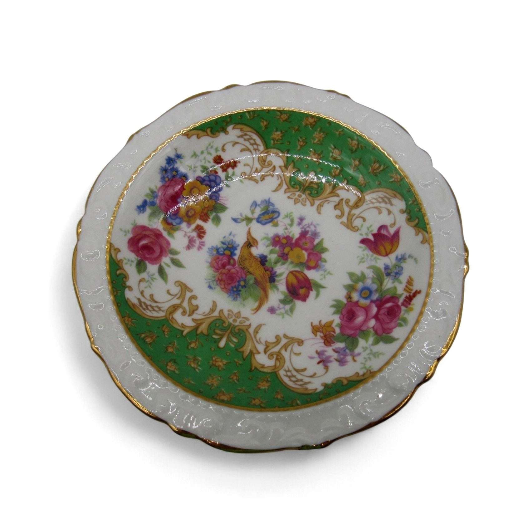 Vintage Paragon Rockingham Green Bone China Trinket Dish Bird of Paradise 4.7"