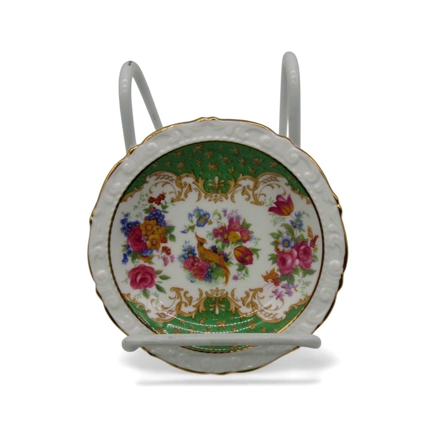 Vintage Paragon Rockingham Green Bone China Trinket Dish Bird of Paradise 4.7"