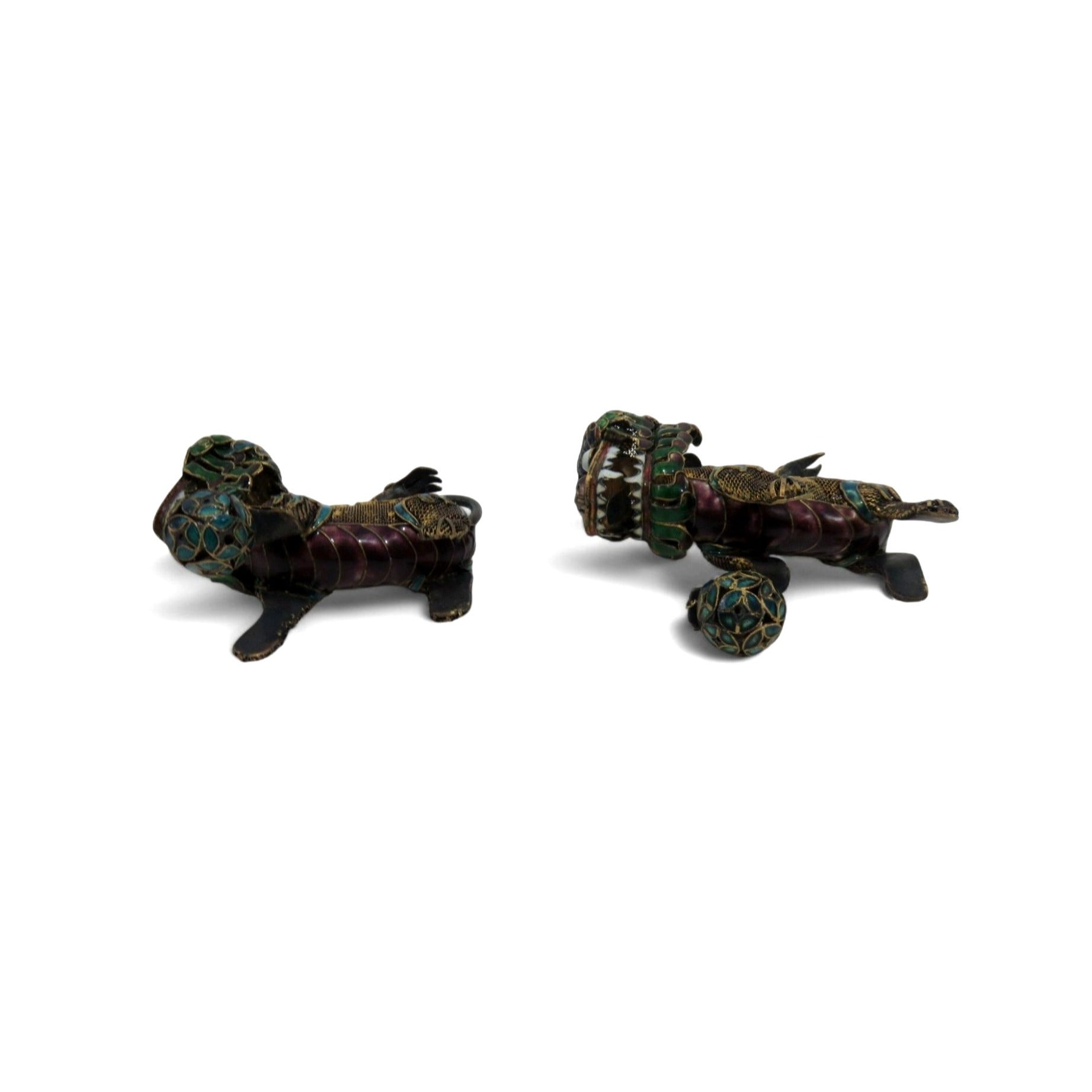 Foo Dog Enamel and Metal Small Figurine Set With Articulated Heads 2.5"
